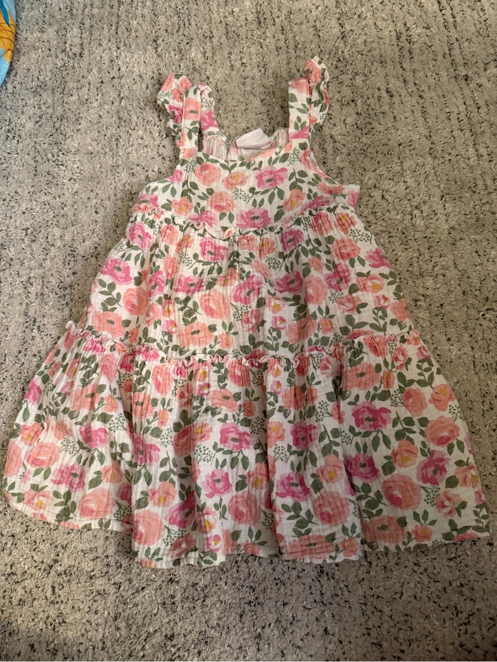 Madison Layne gauze cotton Tiered Floral Sundress for Girls ivory and pink Euc 4